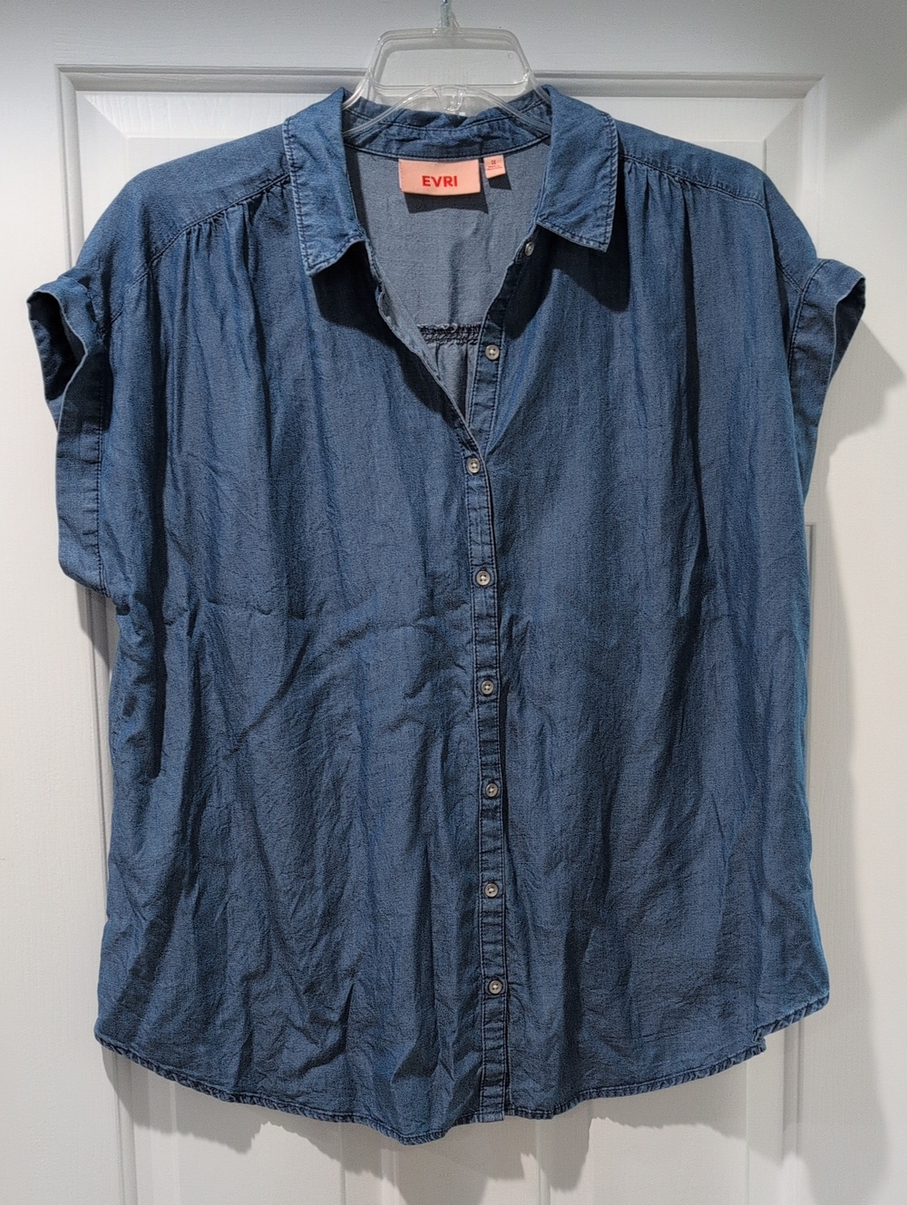 EVRI Blue Short-Sleeve Button-Front Top